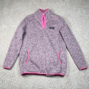 Simply Southern Pullover 1/4 Snap Pink Gray Sherpa Fleece Quarter L Women's